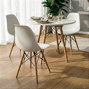 Mesa Redonda Eiffel 80cm Branca com 3 Cadeiras Eiffel Branca