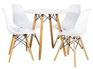 Mesa Redonda Eiffel 80cm Branca com 4 Cadeiras Eiffel Branca