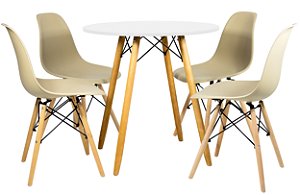 Mesa Redonda Eiffel 80cm Branca com 4 Cadeiras Eiffel Nude