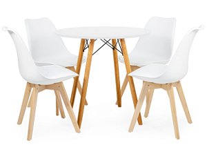 Mesa Redonda Eiffel 80cm Branca com 4 Cadeiras Siena Branca