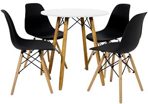 Mesa Redonda Eiffel 80cm Branca com 4 Cadeiras Siena Preta