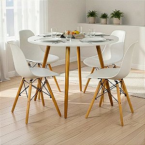 Mesa Redonda Sofia 80cm Branca com 4 Cadeiras Eiffel Branca