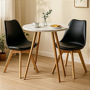 Mesa Redonda Sofia 80cm Branca com 2 Cadeiras Siena Preta