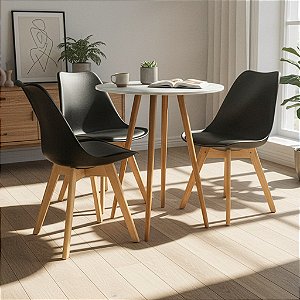 Mesa Redonda Sofia 80cm Branca com 3 Cadeiras Siena Preta