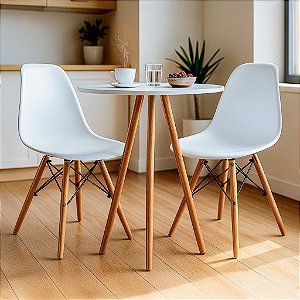 Mesa Redonda Tripé 80cm Branca com 2 Cadeiras Eiffel Branca