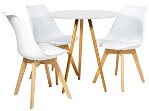 Mesa Redonda Tripé 80cm Branca com 3 Cadeiras Siena Branca