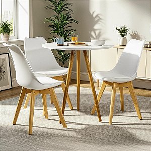Mesa Redonda Tripé 80cm Branca com 3 Cadeiras Siena Branca