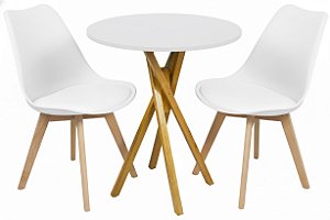Mesa Redonda Bistrô 80cm Branca com 2 Cadeiras Siena Branca