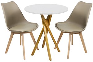Mesa Redonda Bistrô 80cm Branca com 2 Cadeiras Siena Nude