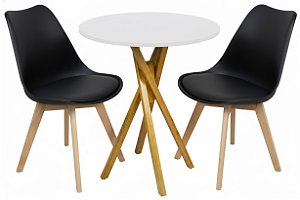 Mesa Redonda Bistrô 80cm Branca com 2 Cadeiras Siena Preta