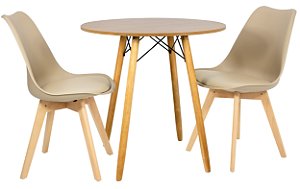 Mesa Redonda Eiffel 80cm Louro Freijó com 2 Cadeiras Siena Nude