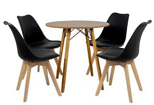 Mesa Redonda Eiffel 80cm Louro Freijó com 4 Cadeiras Siena Preta