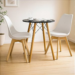 Mesa Redonda Eiffel 60cm Preta com 2 Cadeiras Siena Branca