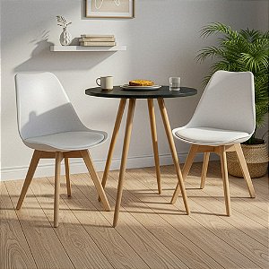 Mesa Redonda Sofia 60cm Preta com 2 Cadeiras Siena Branca