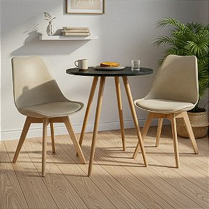 Mesa Redonda Sofia 60cm Preta com 2 Cadeiras Siena Nude
