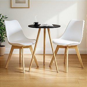 Mesa Redonda Tripé 60cm Preta com 2 Cadeiras Siena Branca