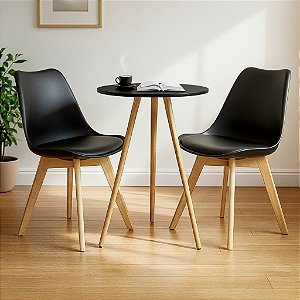 Mesa Redonda Tripé 60cm Preta com 2 Cadeiras Siena Preta