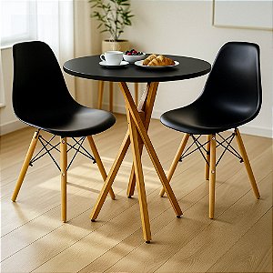 Mesa Redonda Bistrô 60cm Preta com 2 Cadeiras Eiffel Preta