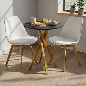 Mesa Redonda Bistrô 60cm Preta com 2 Cadeiras Siena Branca