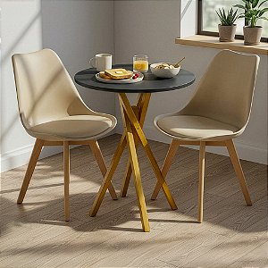 Mesa Redonda Bistrô 60cm Preta com 2 Cadeiras Siena Nude