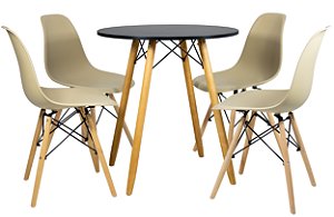 Mesa Redonda Eiffel 70cm Preta com 4 Cadeiras Eiffel Nude