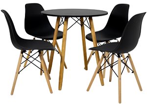 Mesa Redonda Eiffel 70cm Preta com 4 Cadeiras Eiffel Preta