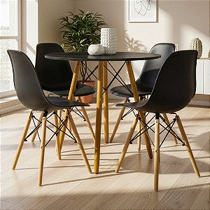 Mesa Redonda Eiffel 70cm Preta com 4 Cadeiras Eiffel Preta
