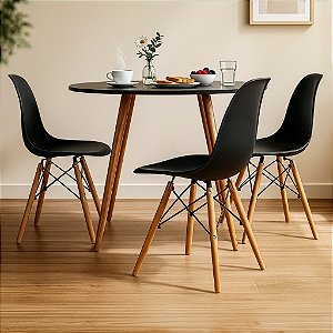 Mesa Redonda Sofia 70cm Preta com 3 Cadeiras Eiffel Preta
