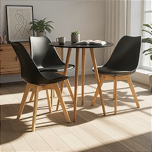 Mesa Redonda Sofia 70cm Preta com 3 Cadeiras Siena Preta