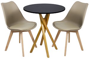 Mesa Redonda Bistrô 70cm Preta com 2 Cadeiras Siena Nude