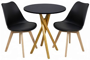 Mesa Redonda Bistrô 70cm Preta com 2 Cadeiras Siena Preta