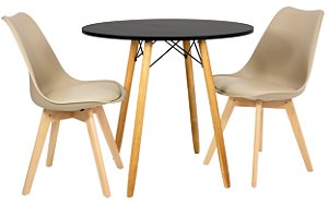 Mesa Redonda Eiffel 80cm Preta com 2 Cadeiras Siena Nude