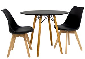 Mesa Redonda Eiffel 80cm Preta com 2 Cadeiras Siena Preta