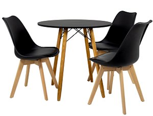 Mesa Redonda Eiffel 80cm Preta com 3 Cadeiras Siena Preta