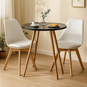 Mesa Redonda Sofia 80cm Preta com 2 Cadeiras Siena Branca