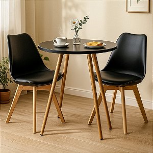 Mesa Redonda Sofia 80cm Preta com 2 Cadeiras Siena Preta