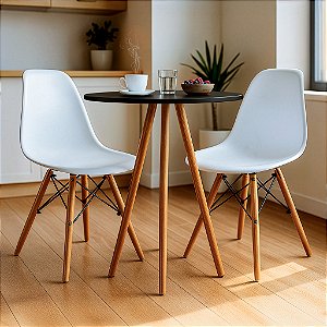 Mesa Redonda Tripé 80cm Preta com 2 Cadeiras Eiffel Branca