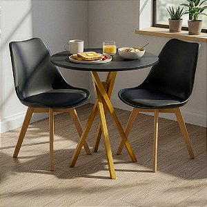 Mesa Redonda Bistrô 80cm Preta com 2 Cadeiras Siena Preta