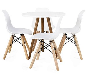 Mesa Infantil Branca 50cm Tripé + 4 Cadeiras Eiffel Branco