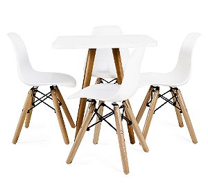 Mesa Infantil Branca 50cm Quadrada + 4 Cadeiras Eiffel Branco