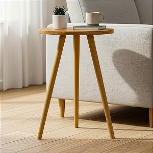 Mesa De Canto Redonda 35cm - Louro Freijó