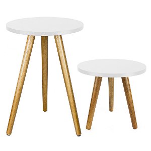 Conjunto 2 Mesas de Canto Redonda 35x30cm / 35x50 - Branco