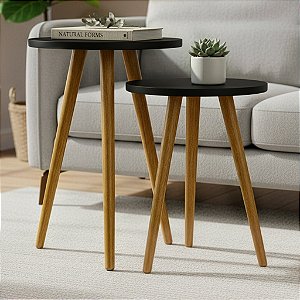 Conjunto 2 Mesas de Canto Redonda 35x30cm / 35x50 - Preto
