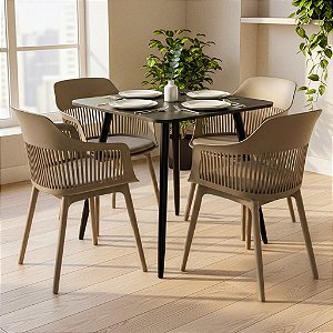 Mesa de Jantar Quadrada Sofia 90cm Preta com 4 Cadeiras Montreal Nude