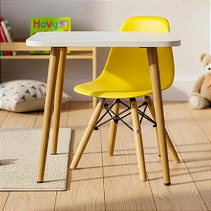 Mesa Escrivaninha Infantil 60cm + Cadeira Eiffel Amarelo
