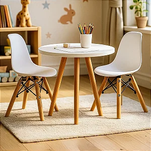 Kit Mesa Infantil Branca 50cm Tripé + 2 Cadeiras Eiffel Branca