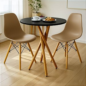 Mesa Redonda Bistrô 60cm Preta com 2 Cadeiras Eiffel Nude
