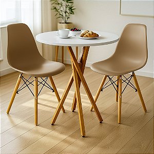 Mesa Redonda Bistrô 60cm Branca com 2 Cadeiras Eiffel Nude