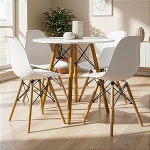 Mesa Redonda Eiffel 90cm Branca com 4 Cadeiras Eiffel Branca