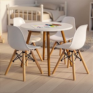 Mesa Infantil Branca 60cm + 4 Cadeiras Eiffel Brancas